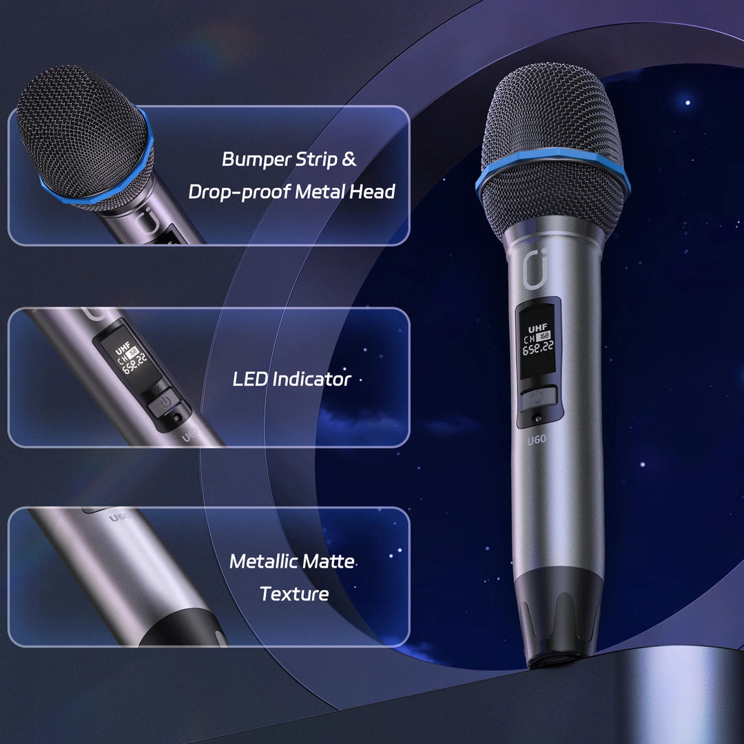 FanFun Dual Wireless Microphone, Professional UHF Dynamic Microphone for Singing, Speech, Karaoke Microphone for KTV