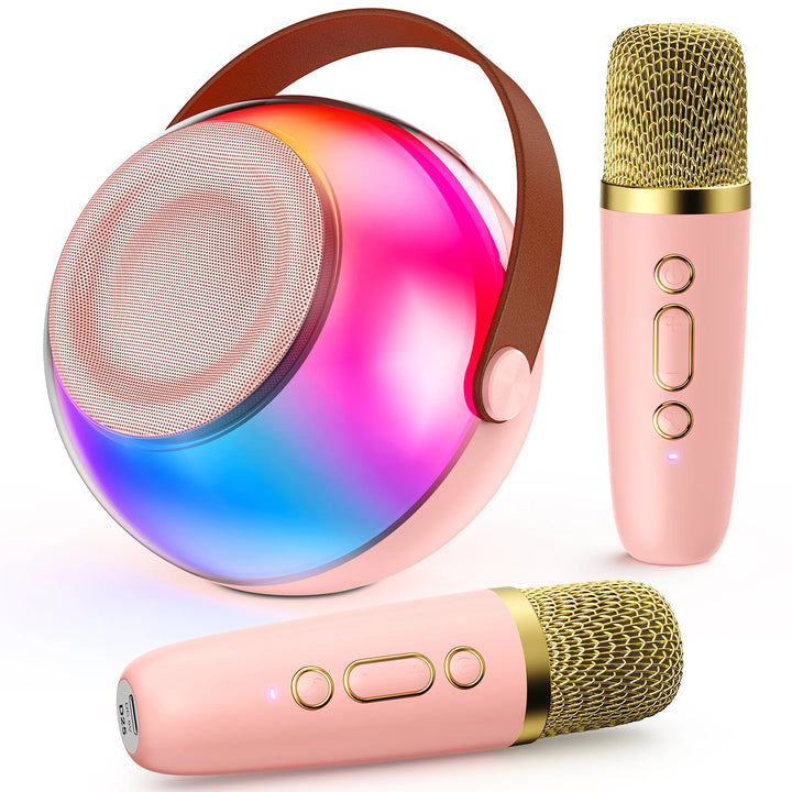Wireless Microphones & Speaker System with Built-in Mic, LED Lighting Effects, USB-C Fast Charging, Camping, Valentine's Gifts