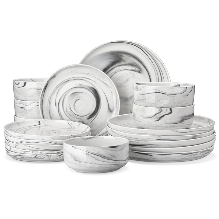 MALACASA 18/36-Piece Ceramic Plate Porcelain Dinnerware Set with 6/12 Pcs Dinner/Dessert Plates,Bowl Tableware Set for 6/12