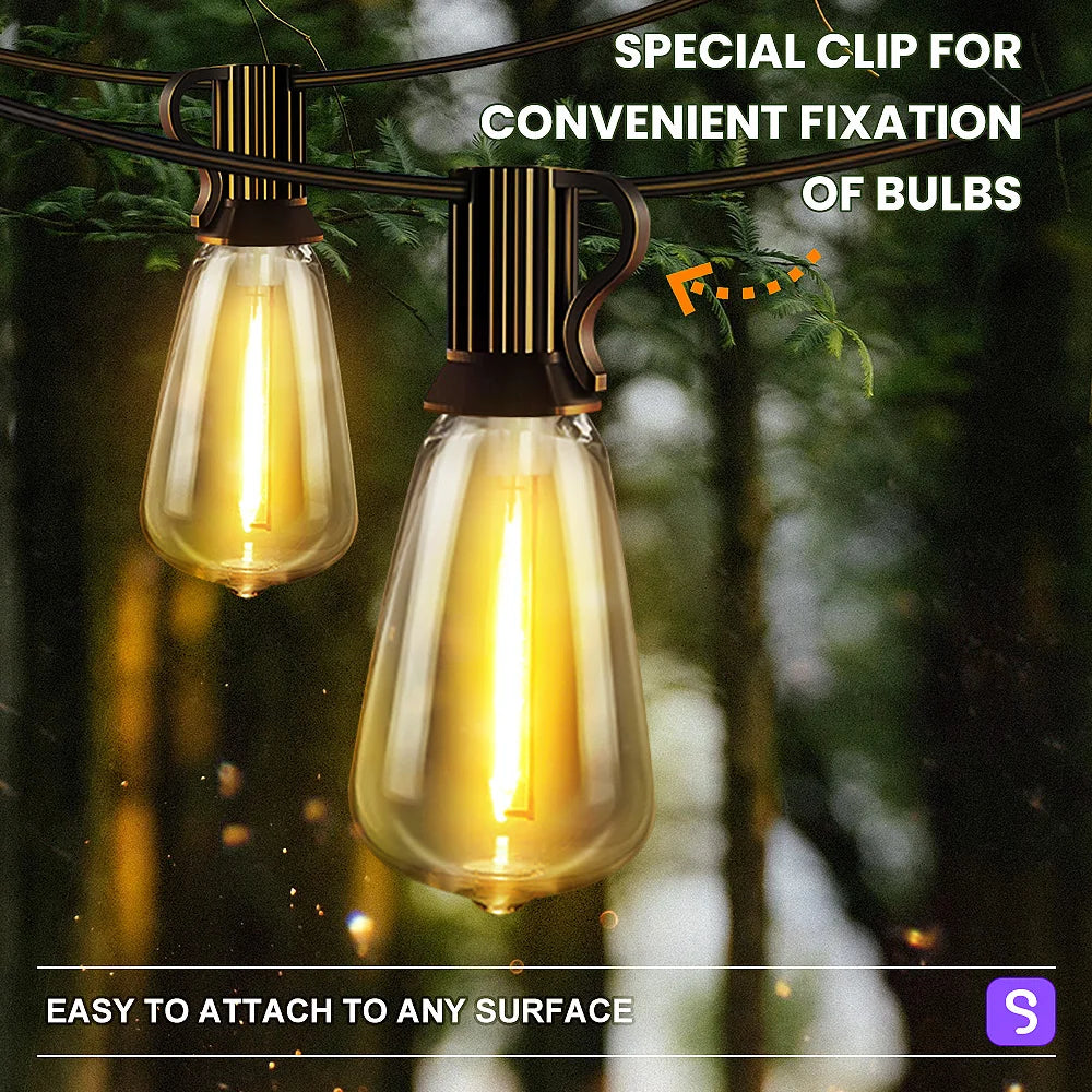 ST38 LED Outdoor Patio String Lights With US Plug, Shatterproof Bulb, Waterproof Hanging Lamp Connectable for Porch, Backyard