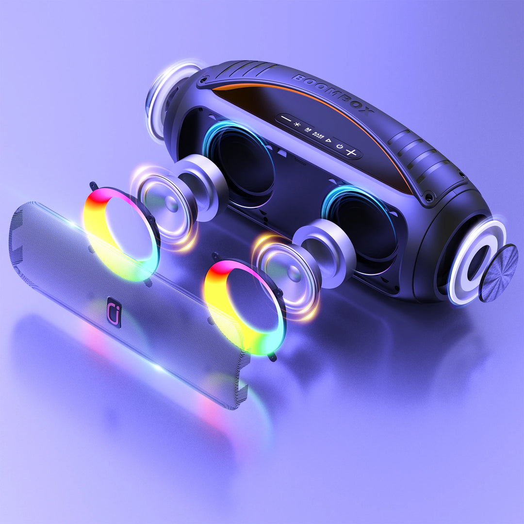 FanFun D16T Portable Bluetooth Speaker, Loud Boombox Speaker with Subwoofer, Powerful Deep Bass Stereo Sound, IP65 Waterproof