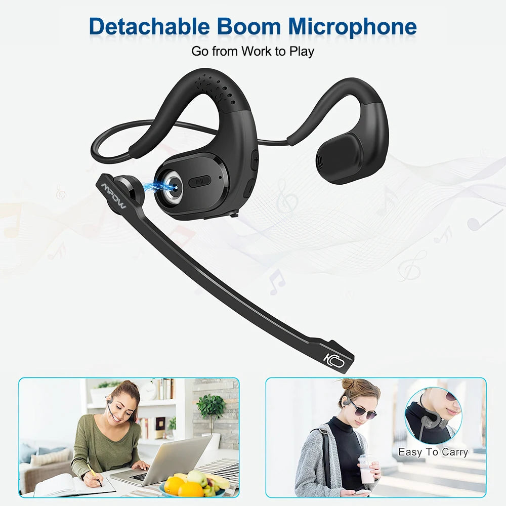 Mpow G9 Bluetooth 5.3 Open Ear Headphones with Removable Microphone Noise Cancelling Air Conduction Headset with 12H Playtime