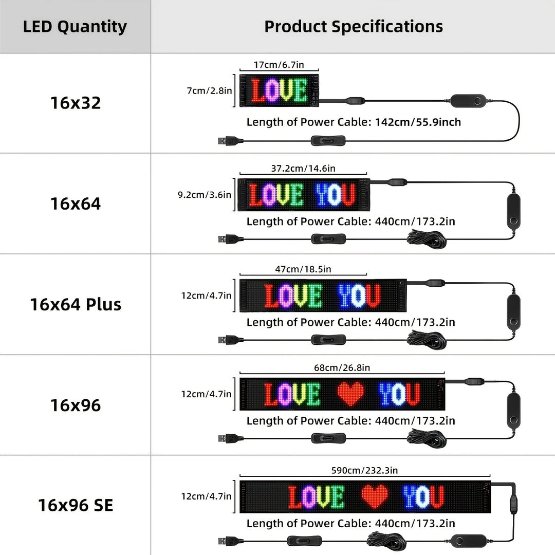  Scrolling Bright Advertising LED Signs, Flexible USB 5V LED Car Sign Bluetooth App Control Custom Text Pattern ,Valentine's Day