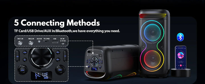 JYX Large Party Speaker, Wireless Bluetooth Speaker with Microphone, LED Party Light