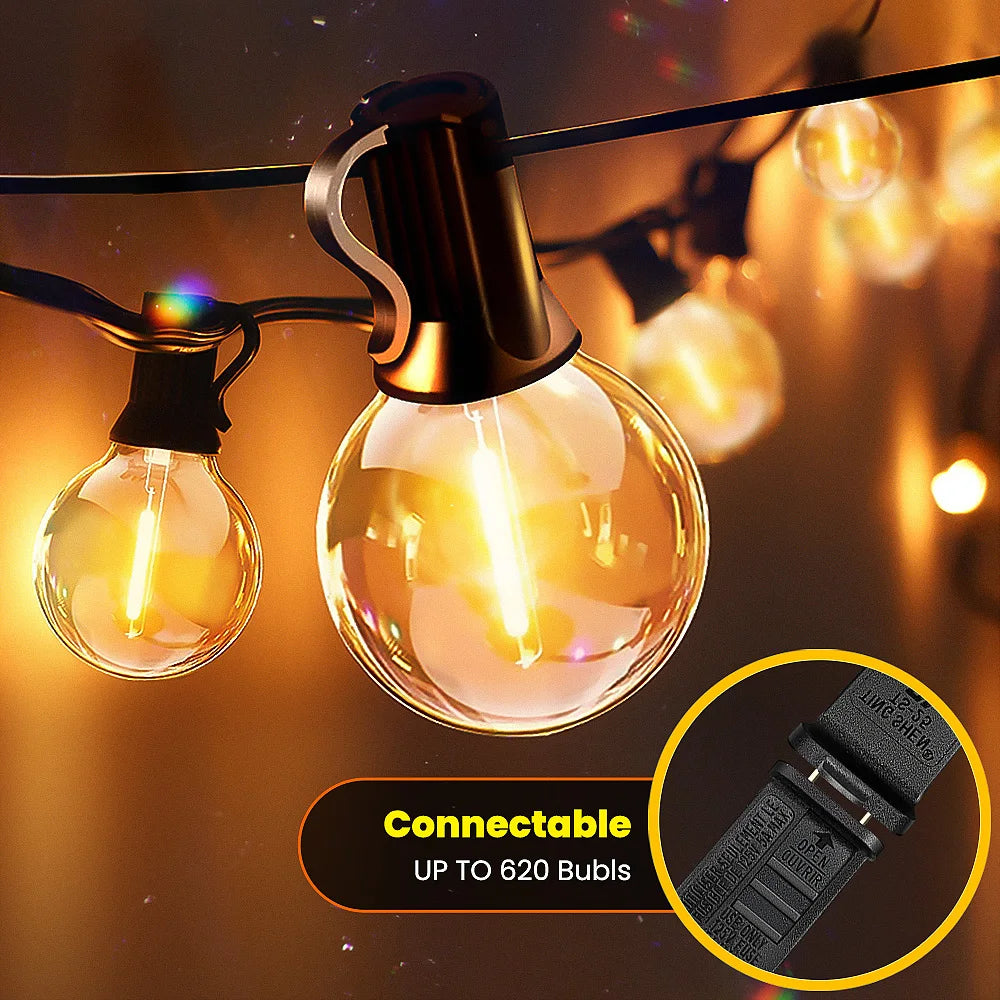 LED G40 Globe String Lights With US Plug, E12 Base, Waterproof Shatterproof Outdoor Hanging Patio Lamps for Backyard Porch