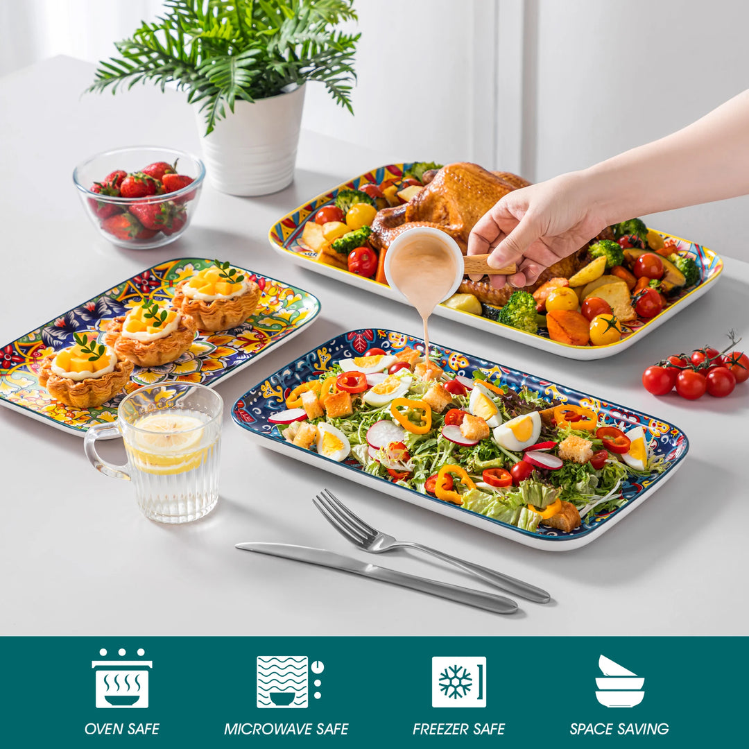 vancasso 3/6 Piece Long Plate Ceramic Salad Plates Set 3 size Rectangular Dessert Plates for Cake/Salad/Appetizer Oven Safe