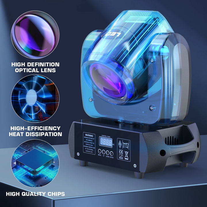 U'King 2Pcs 100W LED Beam Gobo Moving Head Stage Light 18Prism Dazzling Effect DMX DJ Light For Club KTV Disco DJ Party Lighting