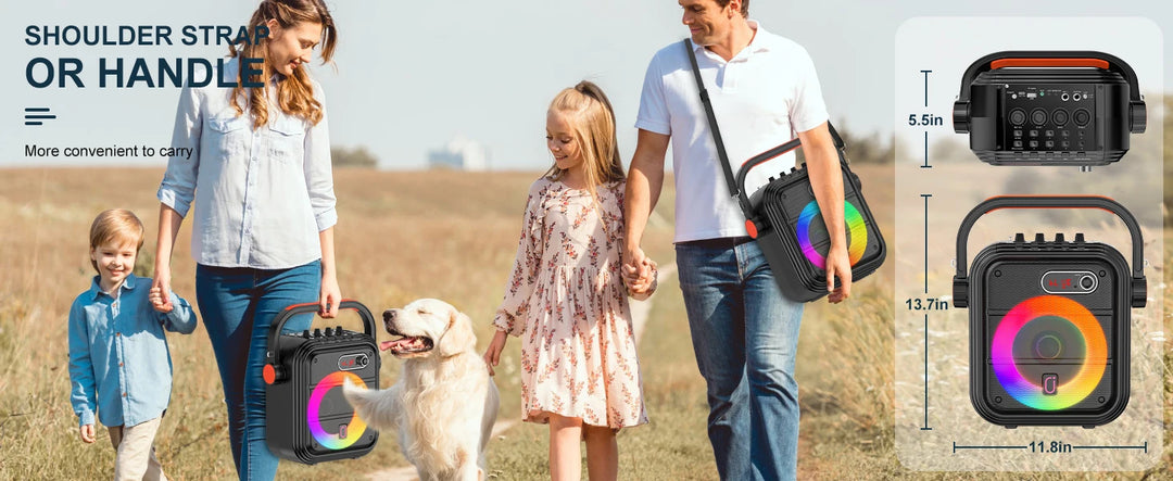 FanFun Bluetooth Speaker, Portable Wireless Speaker with FM Radio, Karaoke Machine with 2 Microphone, Home Karaoke System