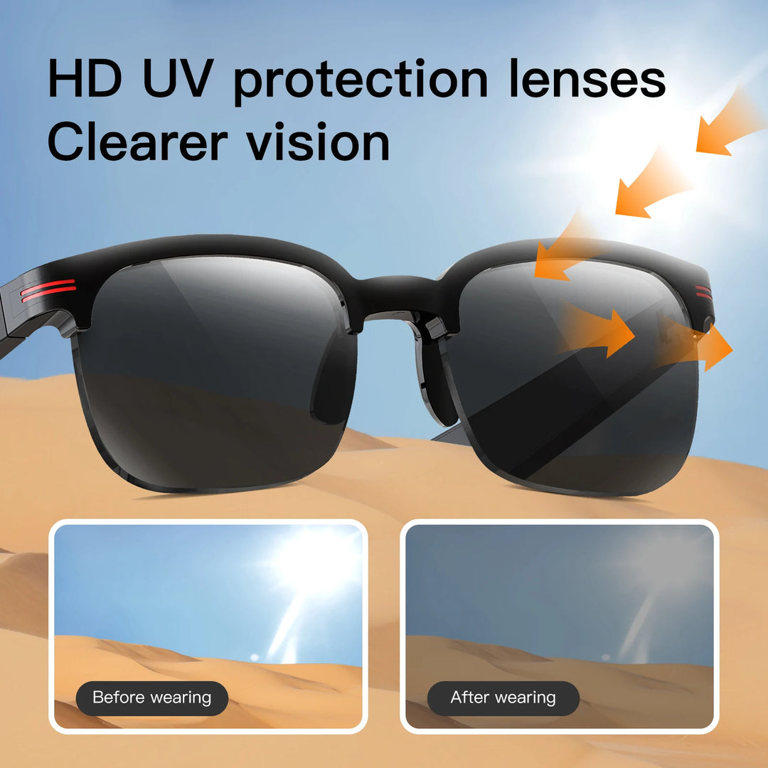 LaNikar New GS200 Smart Glasses Wireless Call Music Playback Half Frame Sunglasses With Blue Light UV Protection IP67 Waterproof