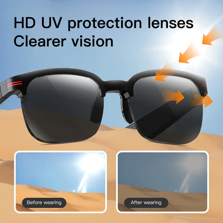 LaNikar New GS200 Smart Glasses Wireless Call Music Playback Half Frame Sunglasses With Blue Light UV Protection IP67 Waterproof