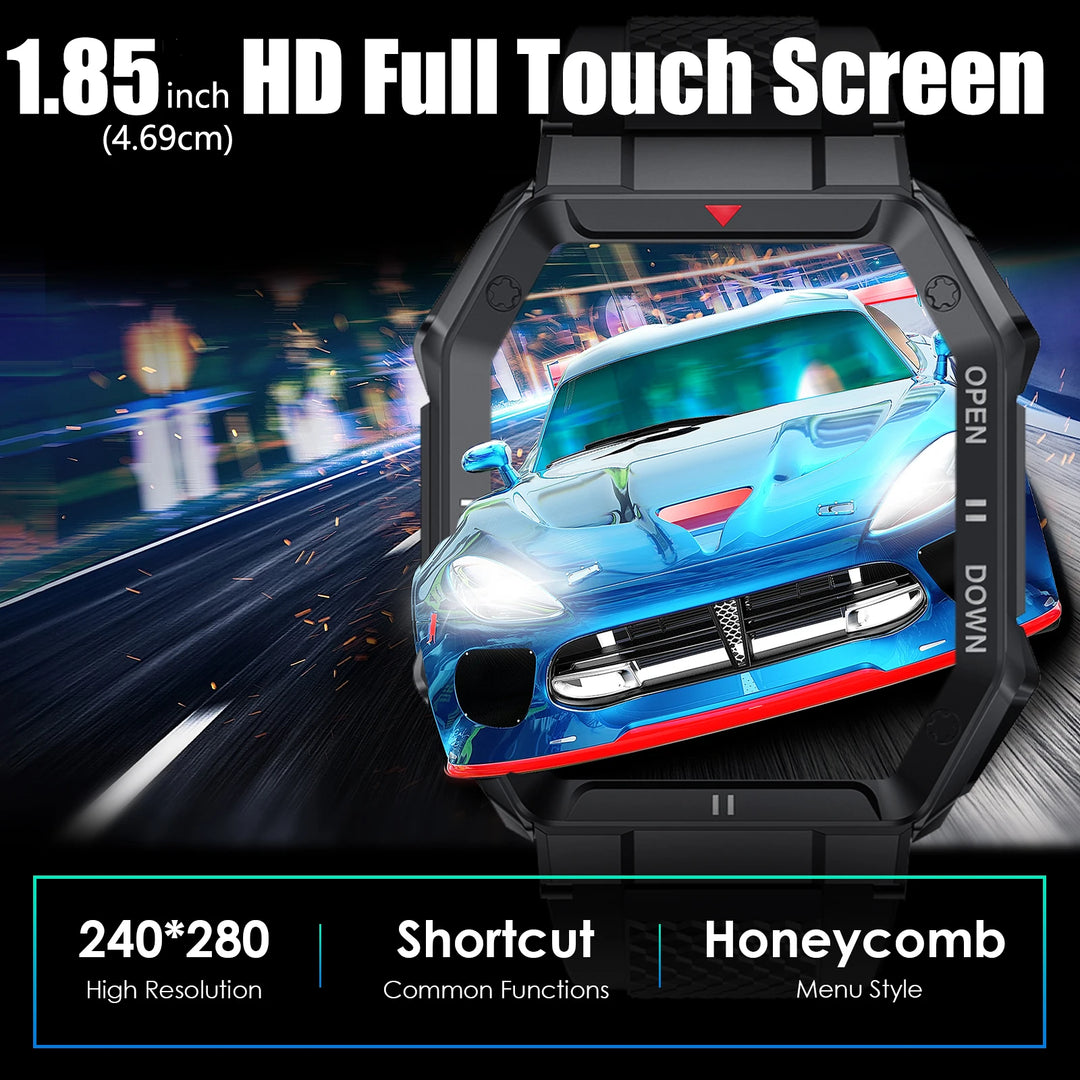 LaNikar 1.85'' HD New Military Smart Watch Men Bluetooth Call Heart Rate Blood Oxygen Detection Sport Smartwatch