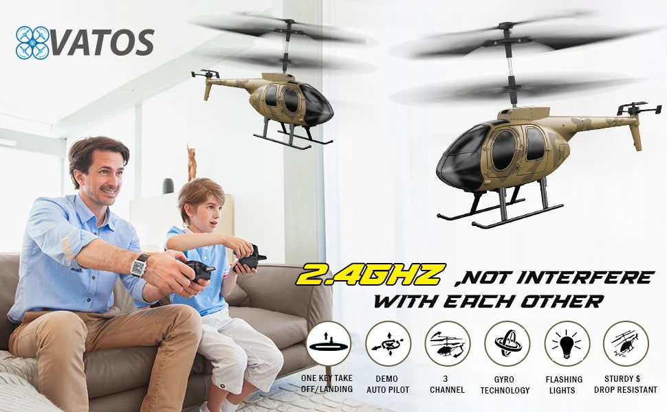 Vatos remote controlled helicopter camouflage 2.4GHz radio indoor RC helicopter toy one click takeoff for kids