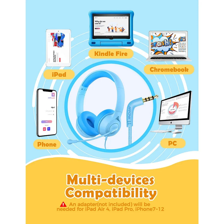 Mpow LH1 Kids Headphones with Microphone,Safe Volume Limiter 94dB,3.5mm Jack On-Ear Headset for Children Teens Girls Boys School