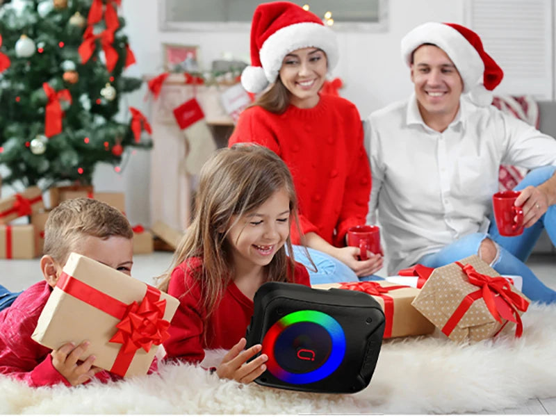 Wireless Speaker, Portable Bluetooth Speaker with Wired Microphone, Home Karaoke Speaker System, LED Party Light