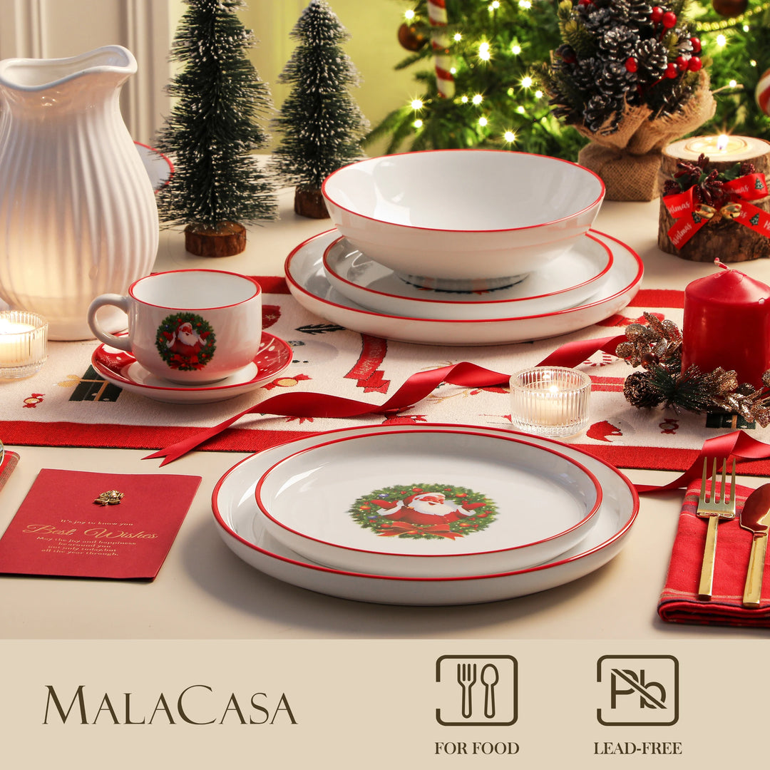 VEWEET 12/30 Piece Christmas Dinnerware Set Christmas Tree Ceramic Plate Set With 4/6pc Dinner Plate/Dessert/Soup/Bowl/Mug