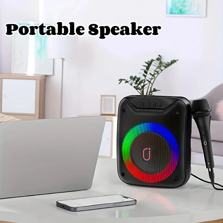 JYX Wireless Speaker, Portable Bluetooth Speaker with Wired Microphone, Home Karaoke Speaker System, LED Party Light