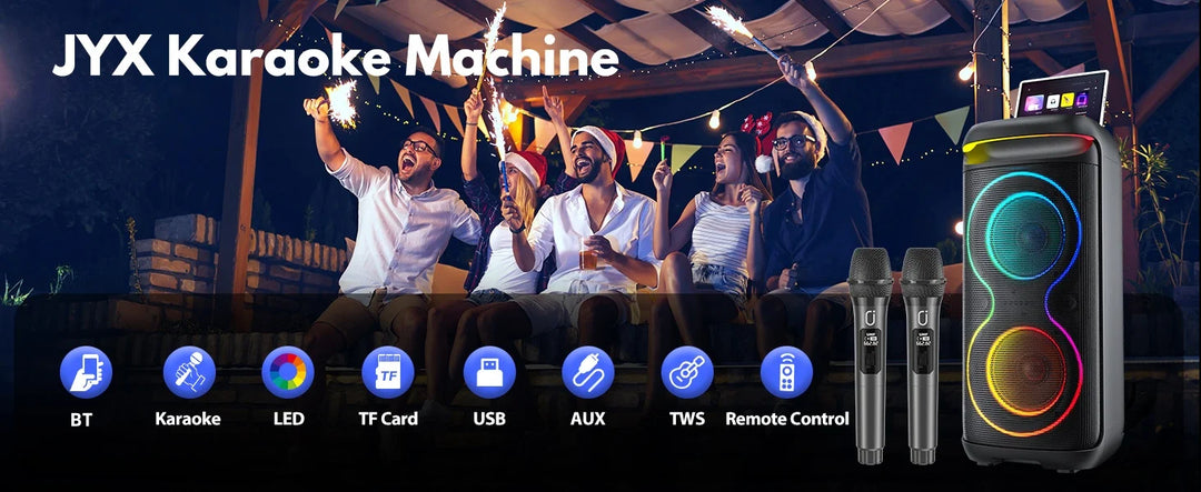 Karaoke Machine, 8" Big Bluetooth Party Speaker with 500W Peak Power, PA System with LED Disco Light, Rolling Wheels and Trolley