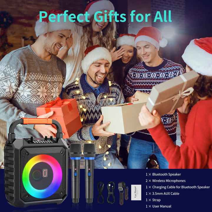 T17-T Wireless Bluetooth Speaker, Karaoke Machine with 2 Microphone, Home Karaoke System with LED Party Light