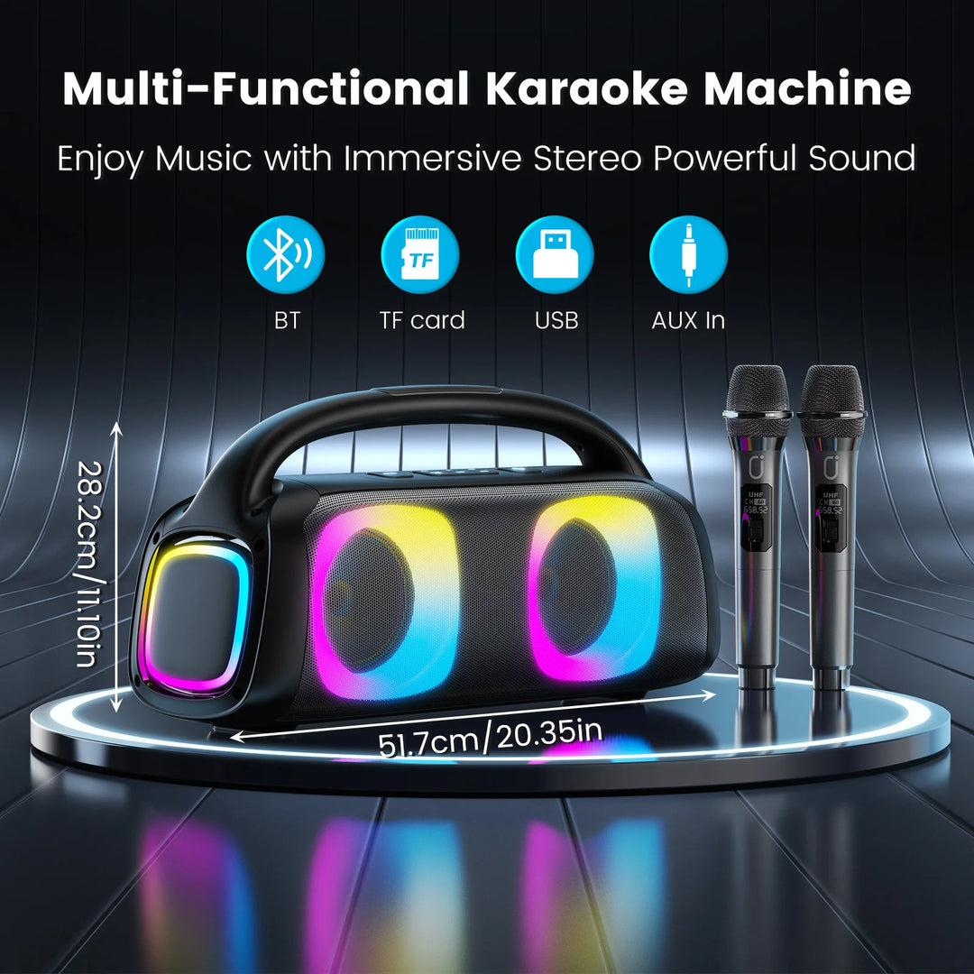 Karaoke Machine for Adults and Kids, Portable Bluetooth Speaker with Microphones, PA System with 2 Karaoke Microphones