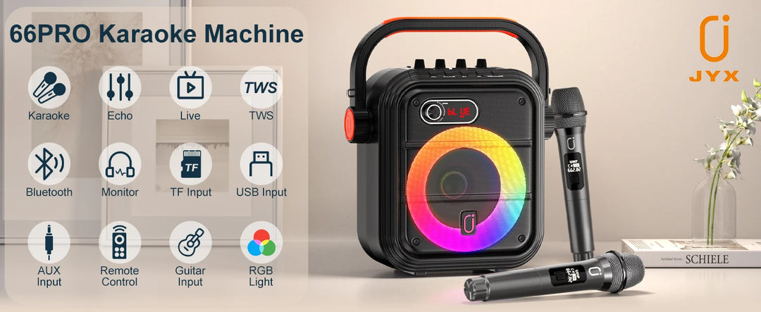 FanFun 66Pro 5200MAH Portable BT Speaker With 2 Wireless Microphones, Karaoke Speaker For Adults, Karaoke Machine With DJ Light