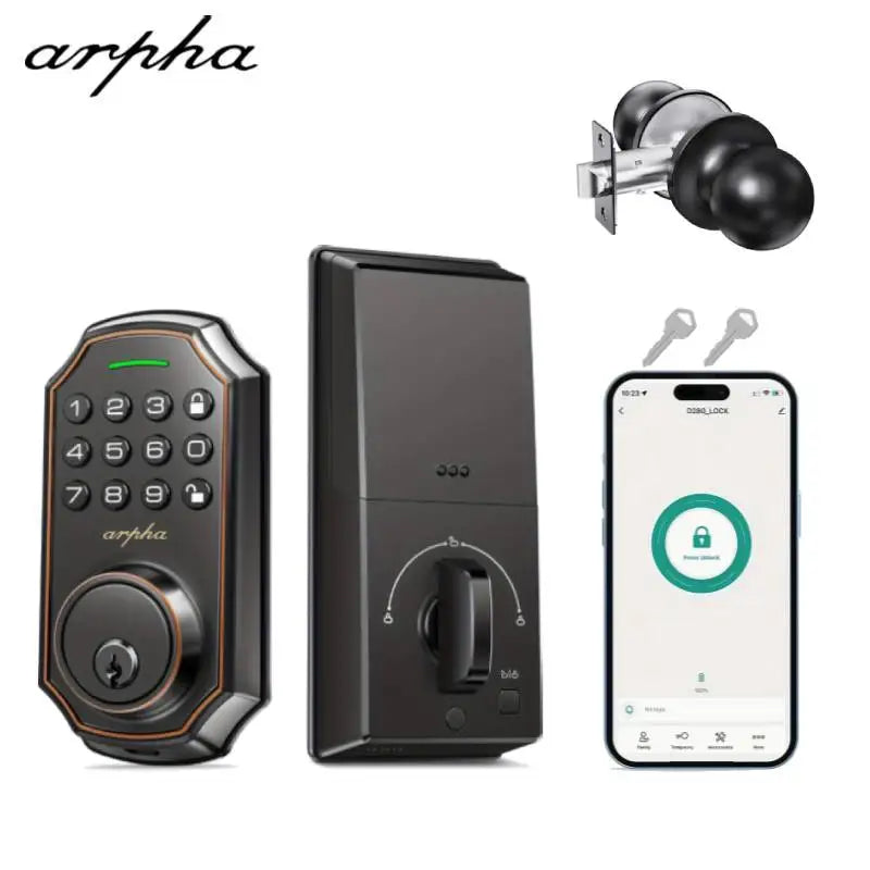 Arpha Smart Door Lock Keyless Entry Lock 100 Codes Bluetooth Door w/ 2 Door handles Home Security Hotel Electronic Password Lock