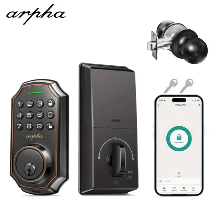 Arpha Smart Door Lock Keyless Entry Lock 100 Codes Bluetooth Door w/ 2 Door handles Home Security Hotel Electronic Password Lock