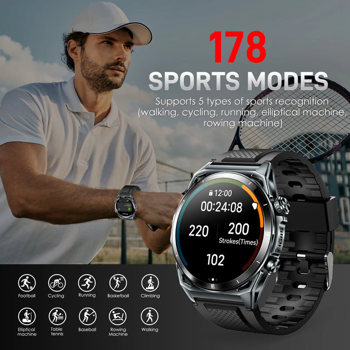 LaNikar New Smart Watch 1.43" AMOLED Display Men Black Sports Watch KE Series Bluetooth Call Health Monitor IP68 Waterproof KE6