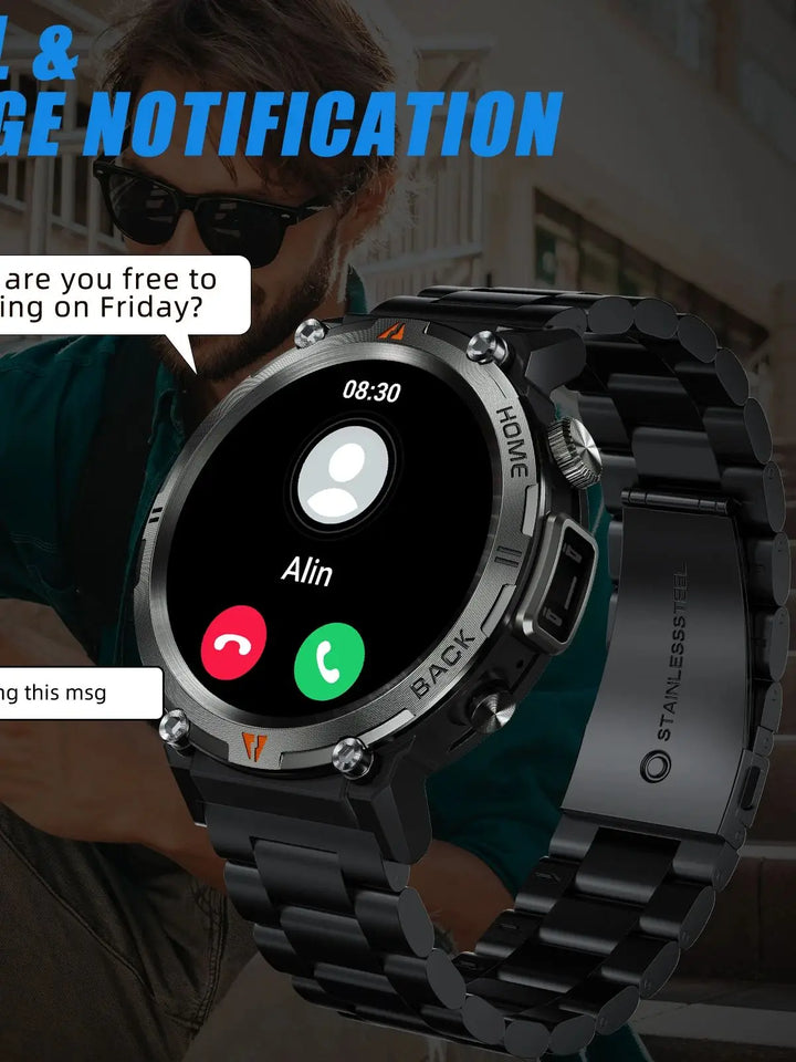 LaNikar New Military Smart Watch LED Flashlight with Bluetooth Calls Heart Rate Sleep Monitor Fitness Tracker