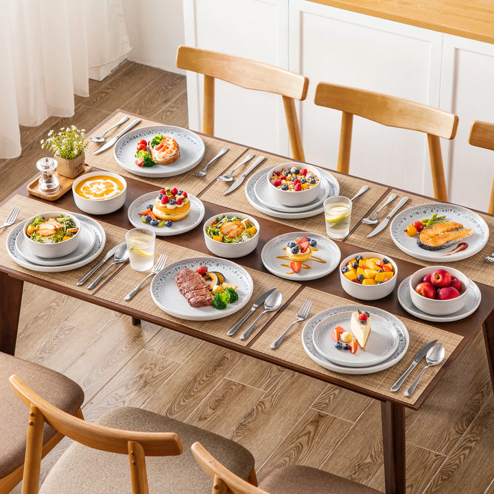 vancasso 18/36 Piece Snow Plates Dinner Sets Tableware Set Reactive Glaze Stoneware Set with 6 Piece Dinner Plate/Dessert/Bowl