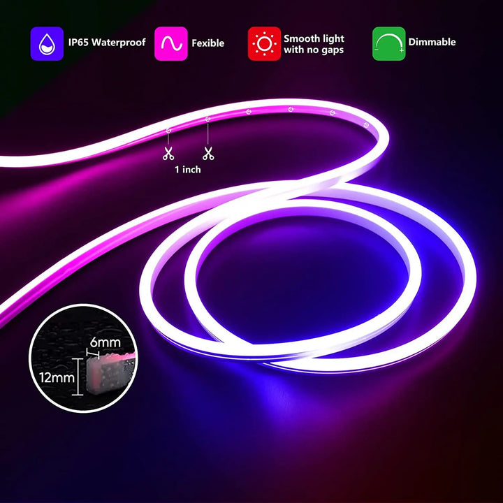 neon rope lights,GB Led Strip Lights, Waterproof IP67, DIY Design, Music Sync,  Remote Control, Multiple Modes