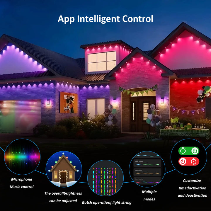 150FT 90LEDS, Permanent Outdoor LED strip Lights, Smart RGBIC Outdoor Lights With 72 Scene Modes, Garden Yard, IP68 Eaves Lights