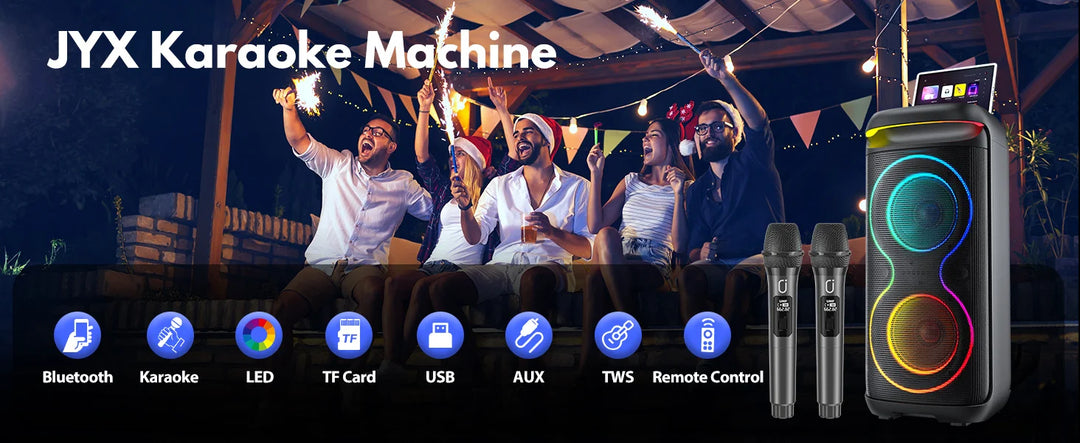 Karaoke Machine, 8" Big Bluetooth Party Speaker with 500W Peak Power, PA System with LED Disco Light, Rolling Wheels and Trolley