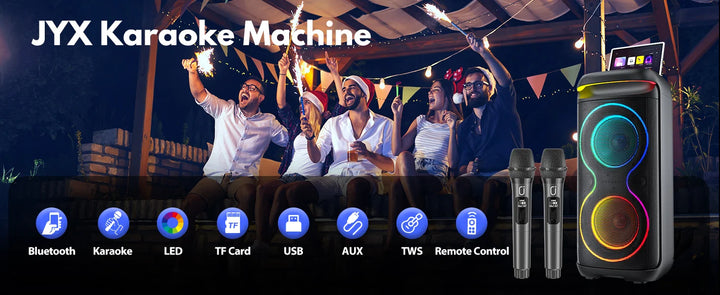 Karaoke Machine, 8" Big Bluetooth Party Speaker with 500W Peak Power, PA System with LED Disco Light, Rolling Wheels and Trolley
