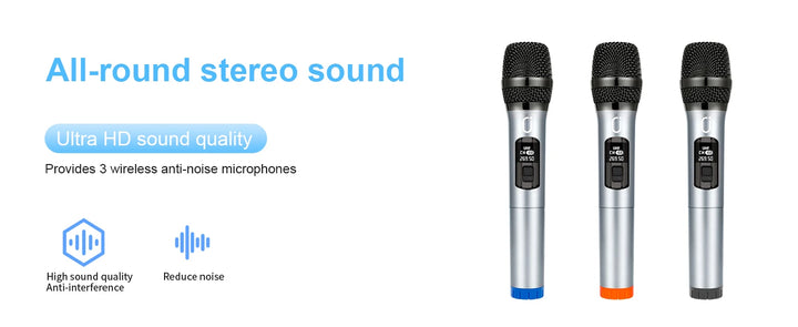S55 Karaoke Machine with 2Wireless Microphones,Portable Bluetooth Speakers with Bass/Treble Adjustment,Pa System,Remote Control