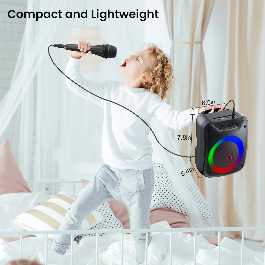 Wireless Speaker, Portable Bluetooth Speaker with Wired Microphone, Home Karaoke Speaker System, LED Party Light