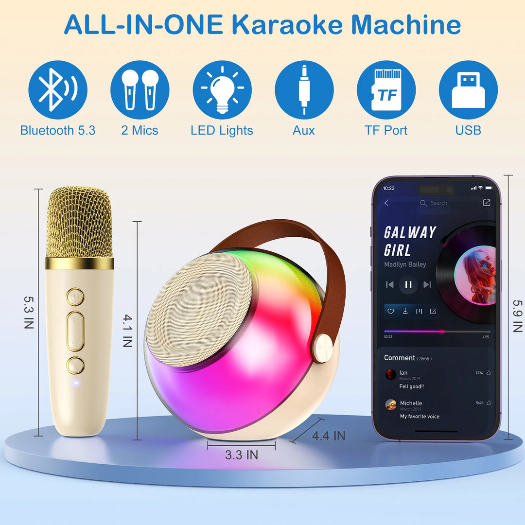 Wireless Microphones & Speaker System with Built-in Mic, LED Lighting Effects, USB-C Fast Charging, Camping, Valentine's Gifts