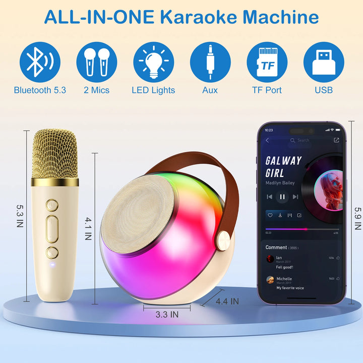 Wireless Microphones & Speaker System with Built-in Mic, LED Lighting Effects, USB-C Fast Charging, Camping, Valentine's Gifts