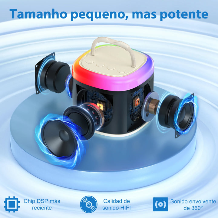 Portable Bluetooth Speaker, Wireless Mini Speaker with 2 Microphone, 5 Mode Voice Effect, LED Party Light