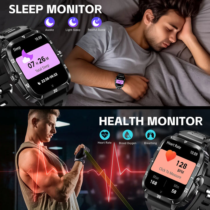 LaNikar Smart Watch 3ATM Waterproof 1.96" IPS Screen Military KT71 Men 100+ Sport Mode Heart Rate Blood Pressure Bluetooth Call