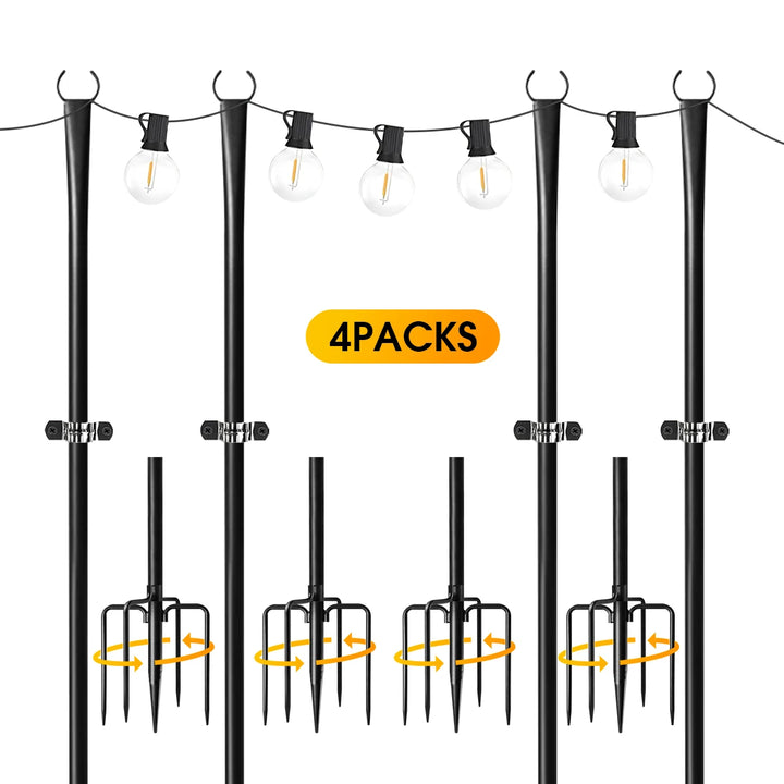 4 Pack 10ft String Light Pole for Deck, Metal String Light Pole for Outdoor Hanging,  (only string light pole)