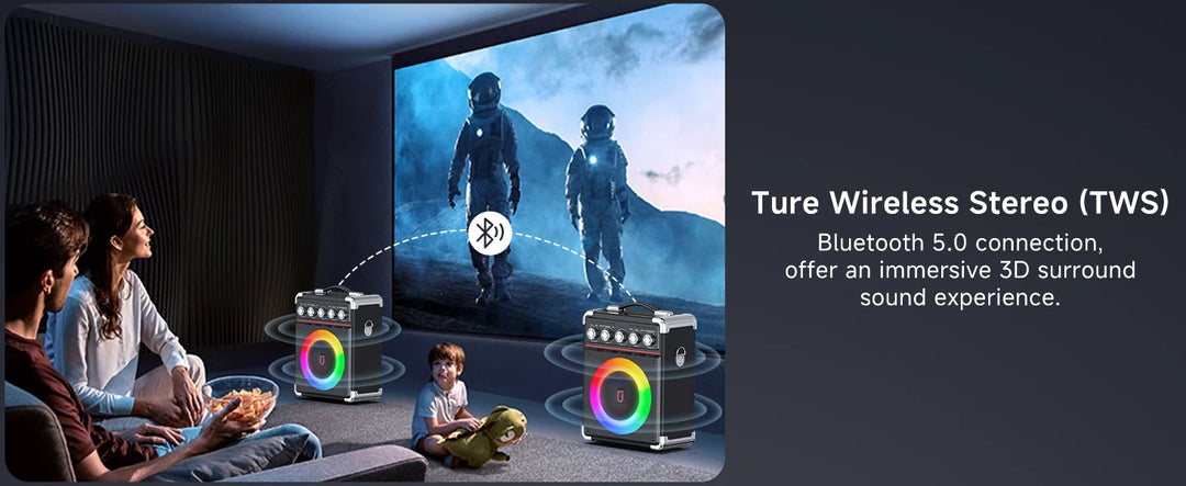 FanFun Karaoke Speaker, Bluetooth Speaker with 2 Microphones and LED Light, Portable Wireless Speaker, Outdoor Party Speaker