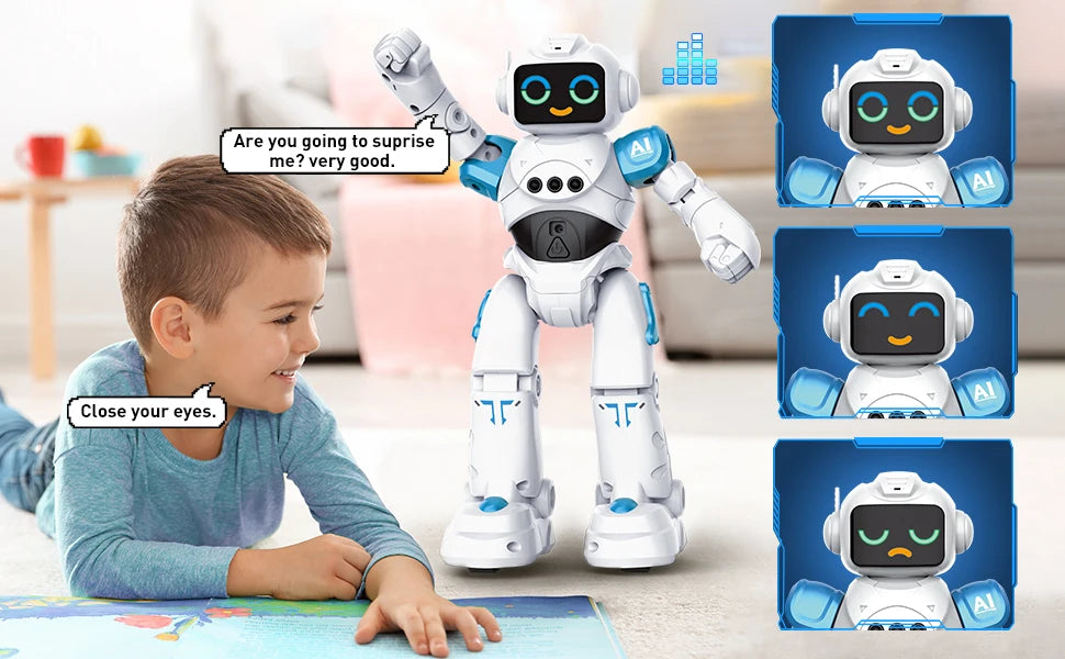 VATOS RC Robot Toy for Kids Smart Talking Voice Remote Control Robot Gesture Sensing Emo Robot Toy for Boys Girls Birthday Gift