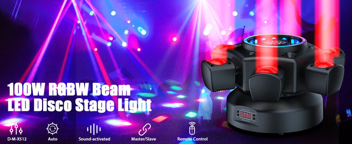 U'King 100W 6-Arm RGBW Beam Moving Head Light With Remote Control Rotating Strobe Stage Light DJ Light For Wedding Party Bar KTV