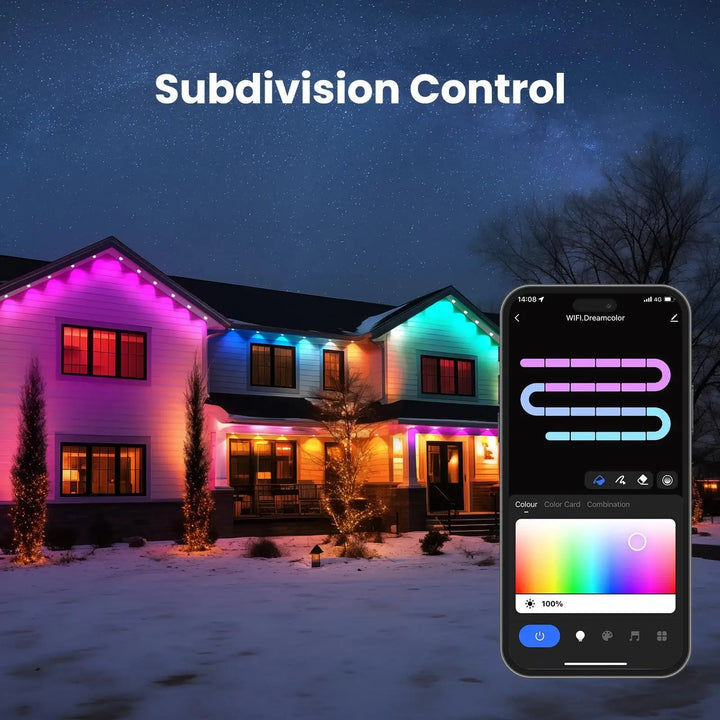 Outdoor Lights 90 LED Eaves Lights Smart Eaves String RGB Lights Full House Ambient Lighting Halloween Decorations Outside