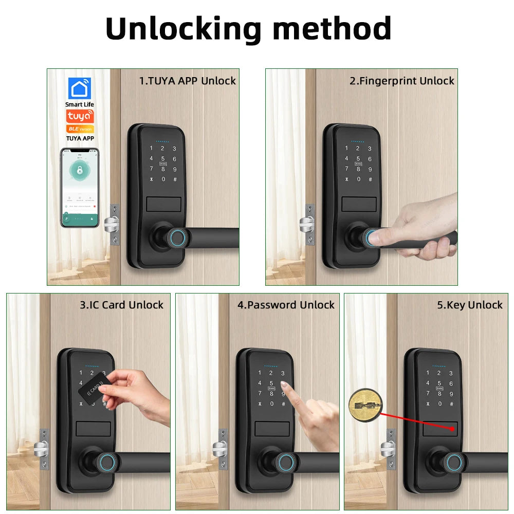 RAYKUBE Smart Biometric Fingerprint Door Lock Electronic Lock Tuya App Set Fingerprint/ Password/ Card Unlock Delivery From US