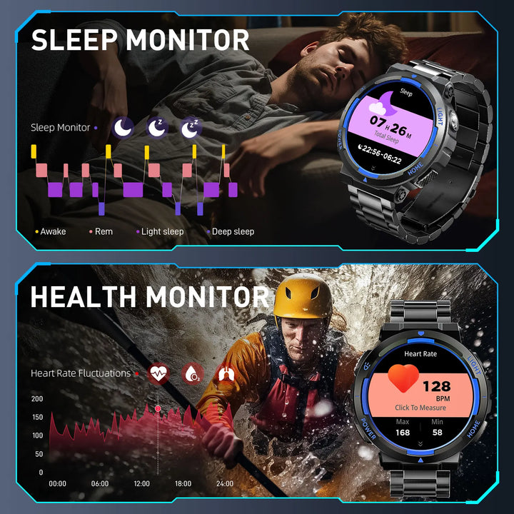 EIGIIS New Smart Watch Men 3ATM Waterproof 1.53" KT75 Outdoor Sports With LED Flashlight Health Monitoring Bluetooth Call