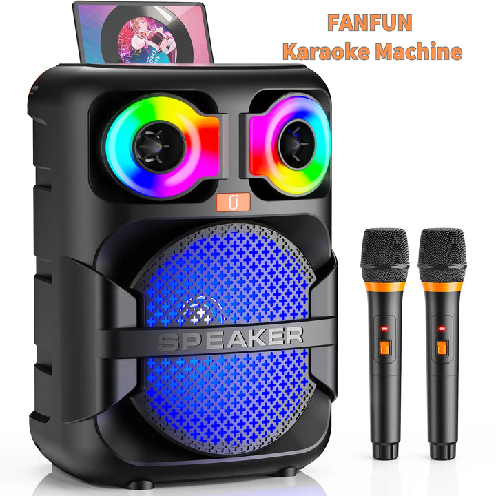 FanFun Karaoke Speaker, Home Karaoke Machine with 2 Microphone, Portable Bluetooth Speaker with LED Party Light, T28-T