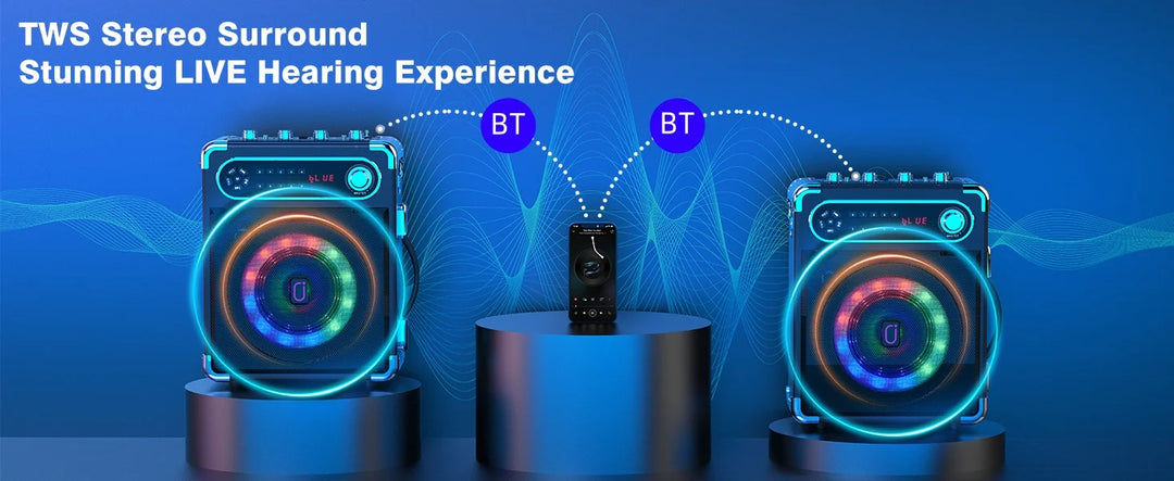 S55 Karaoke Machine with 2Wireless Microphones,Portable Bluetooth Speakers with Bass/Treble Adjustment,Pa System,Remote Control