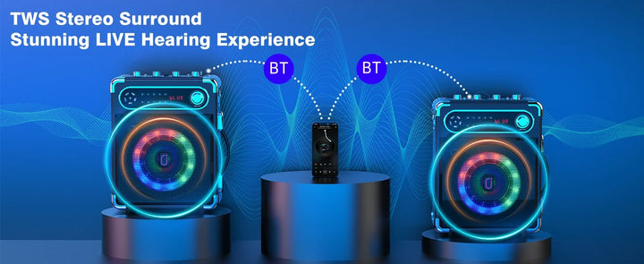 S55 Karaoke Machine with 2Wireless Microphones,Portable Bluetooth Speakers with Bass/Treble Adjustment,Pa System,Remote Control