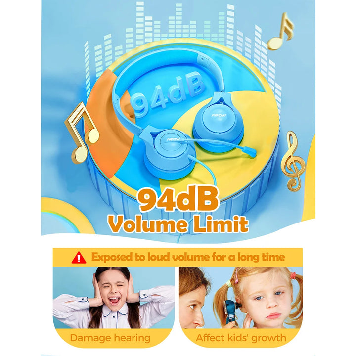 Mpow LH1 Kids Headphones with Microphone,Safe Volume Limiter 94dB,3.5mm Jack On-Ear Headset for Children Teens Girls Boys School